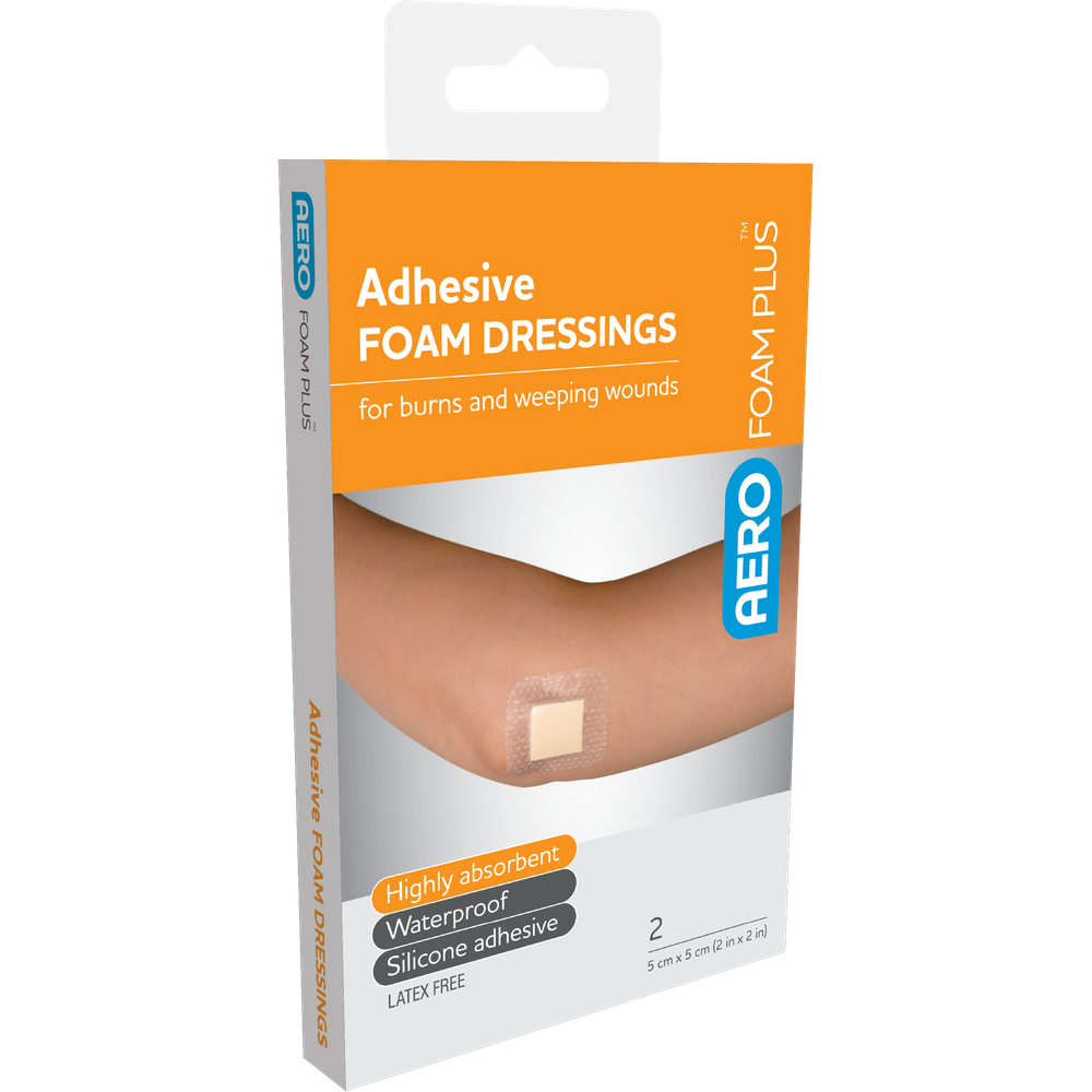 Aero Healthcare AEROFOAM PLUS Adhesive Foam Dressings 5 x 5cm Box/2
