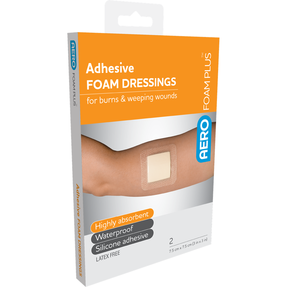 Aero Healthcare AEROFOAM PLUS Adhesive Foam Dressings 7.5 x 7.5cm Box/2