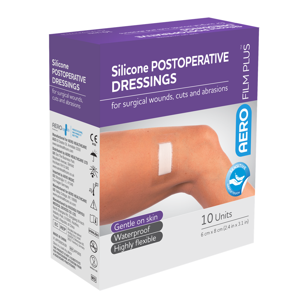 Aero Healthcare AEROFILM PLUS Sensitive Silicone Postoperative Dressing 6 x 8cm Box/10
