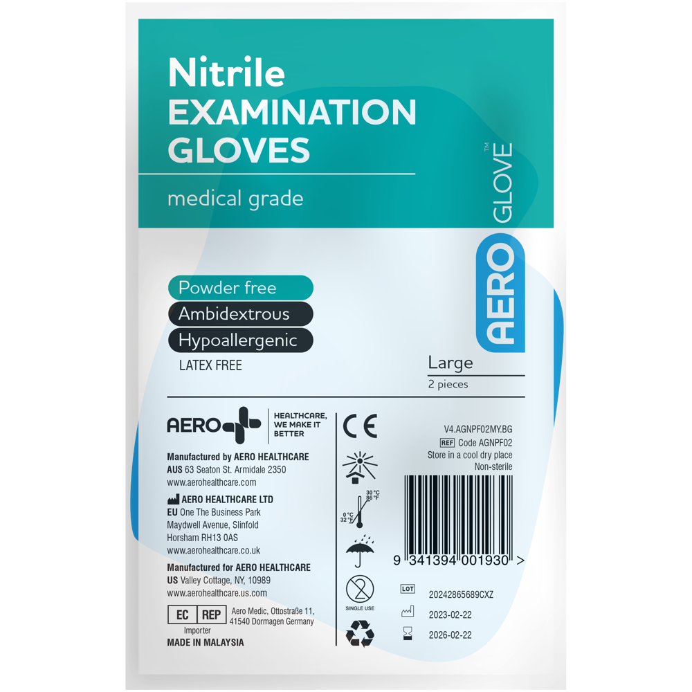 Aero Healthcare AEROGLOVE Large Nitrile Powder-Free Gloves Pair/2