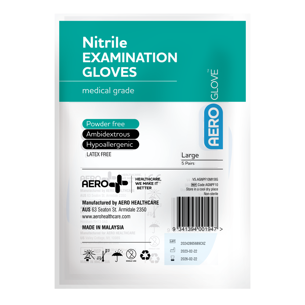 Aero Healthcare AEROGLOVE Large Nitrile Powder-Free Gloves Bag/10