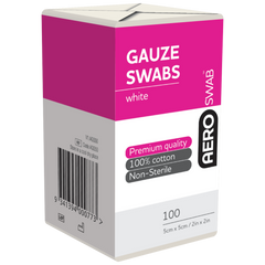 Aero Healthcare AEROSWAB Non-Sterile White Gauze Swab 5 x 5cm Pack/100 (8PLY)