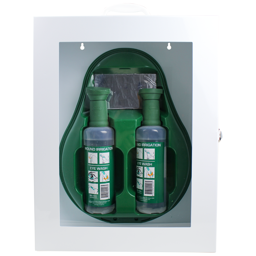 Aero Healthcare AEROWASH Drop Eyewash Station in Metal Cabinet with Perspex Front