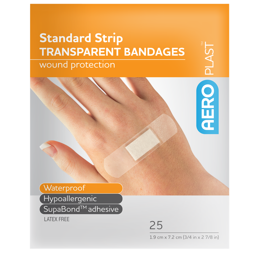 Aero Healthcare AEROPLAST Transparent Standard Strip 7.2 x 1.9cm Env/25