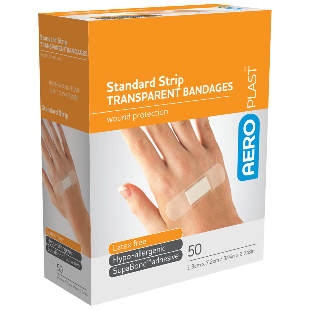Aero Healthcare AEROPLAST Transparent Standard Strip 7.2 x 1.9cm Box/50