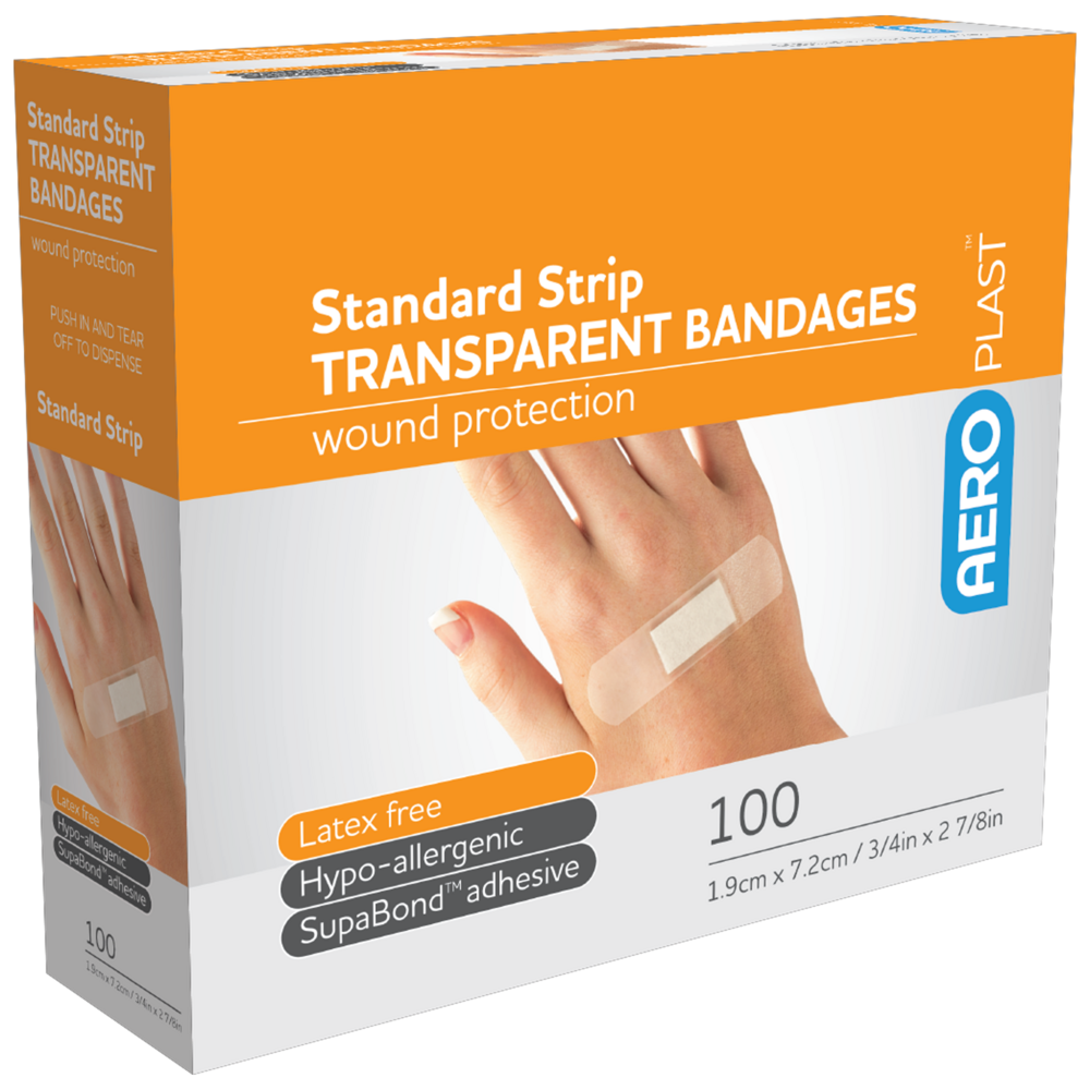 Aero Healthcare AEROPLAST Transparent Standard Strip 7.2 x 1.9cm Box/100