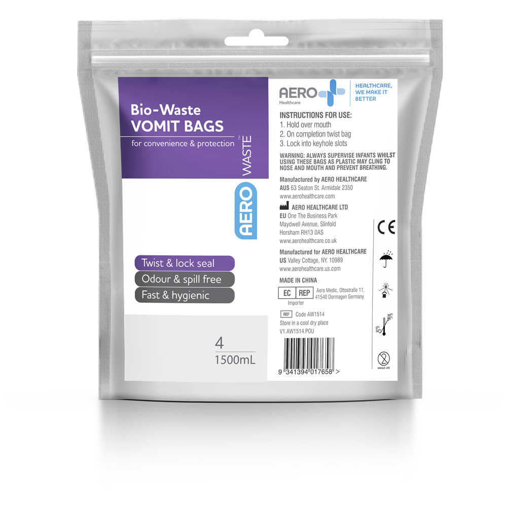 Aero Healthcare AEROWASTE Bio-Waste Vomit Bag 1500ml Bag/4