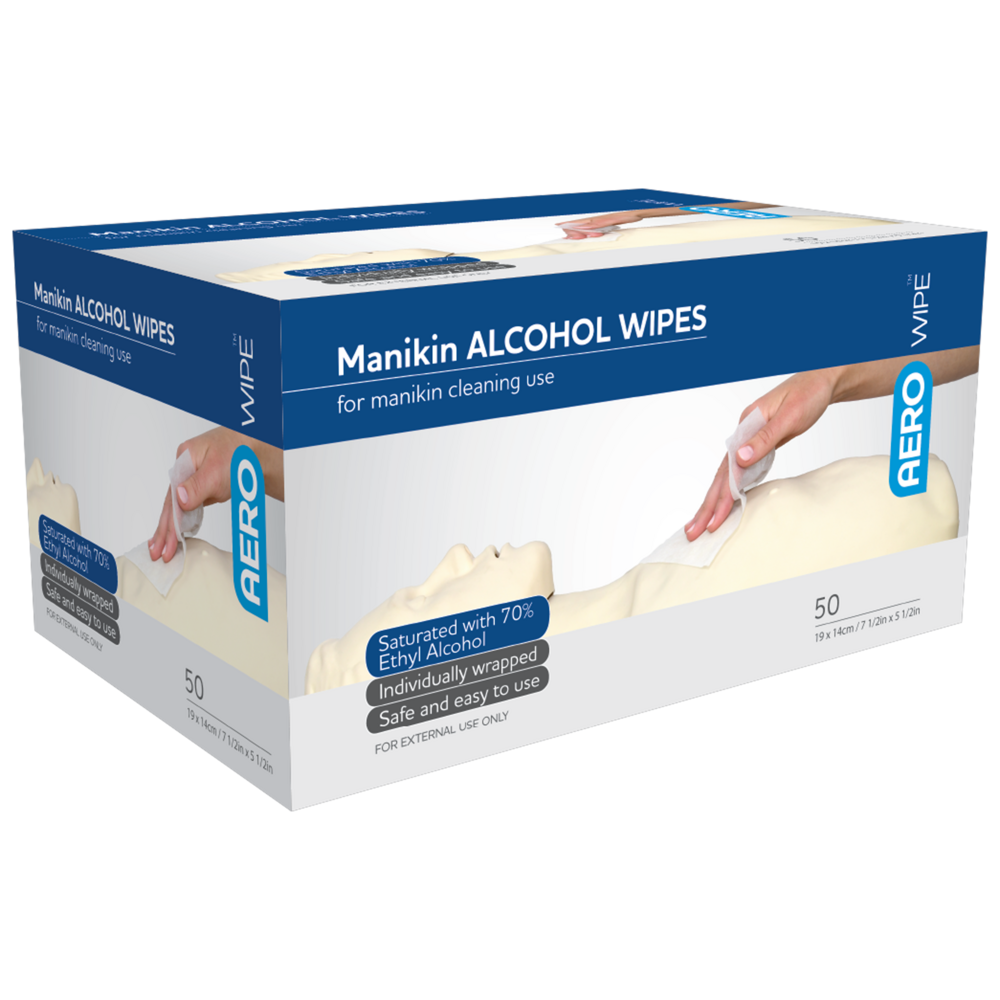 Aero Healthcare AEROWIPE 70% Ethyl Alcohol Manikin Swab 19 x 14cm Box/50