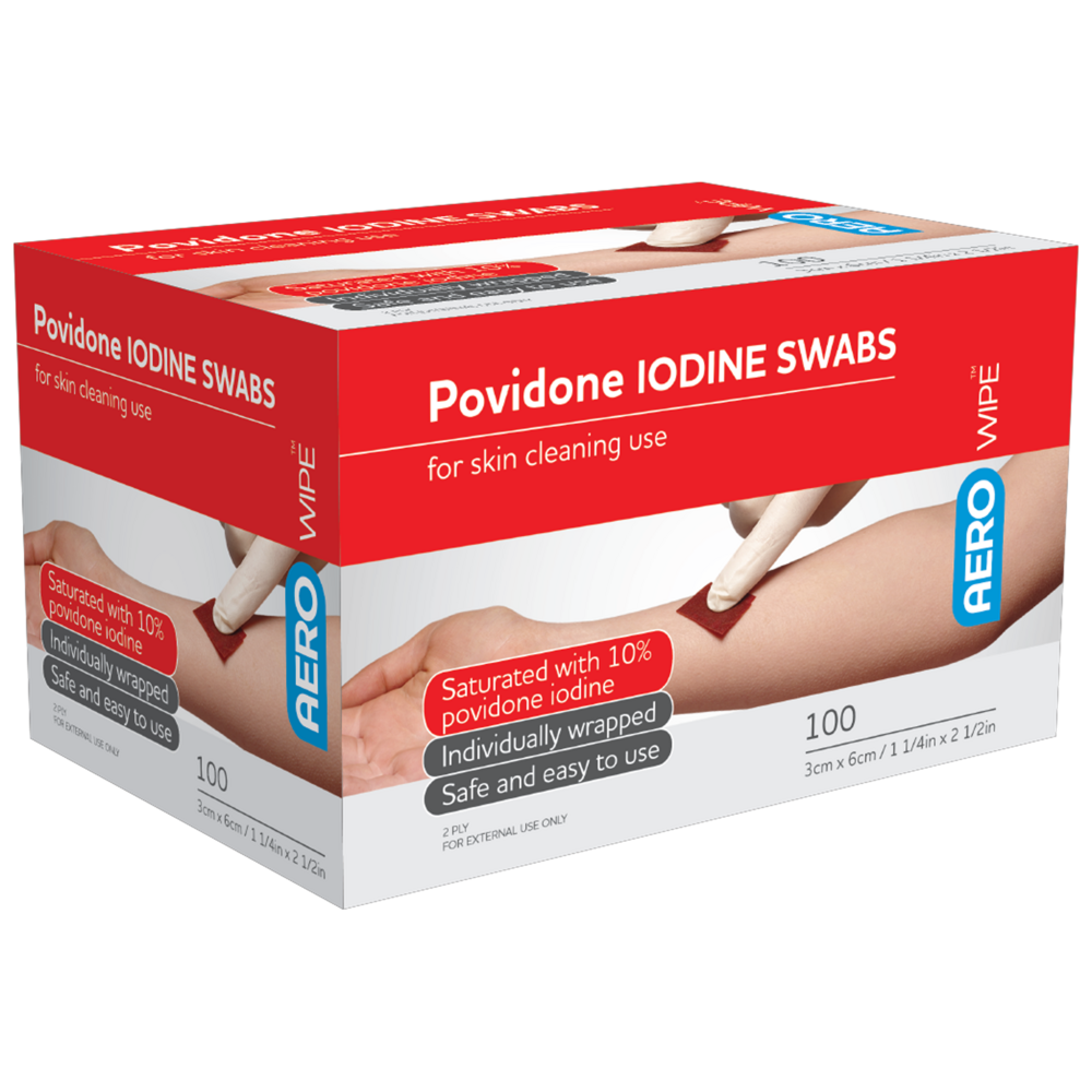 Aero Healthcare AEROWIPE 10% Povidone Iodine Swabs 60 x 33mm Box/100