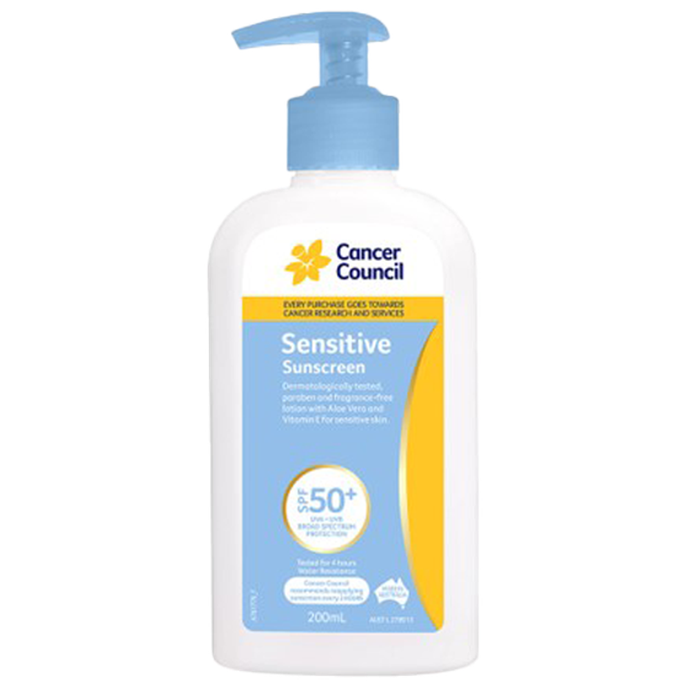Aero Healthcare CANCER COUNCIL SPF50+ Sensitive Sunscreen Pump 200mL