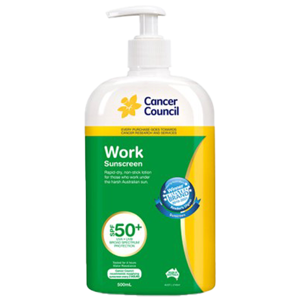 Aero Healthcare CANCER COUNCIL SPF50+ Work Sunscreen Pump 500mL
