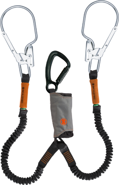 Skylotec Skysafe Pro Flex Y Twin Leg Elasticated 1.8m Shock Absorbing Lanyard - 22mm Gate Alloy Triple Action Karabiner & 2x 85mm Gate Steel Scaffold Hooks