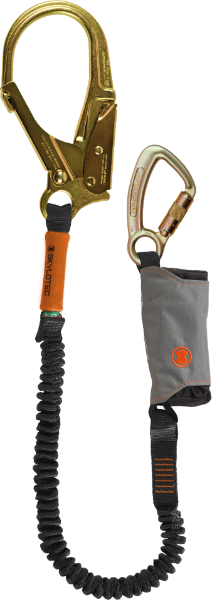 Skylotec Skysafe Pro Flex Single Leg Elasticated 1.8m Shock Absorbing Lanyard - 22mm Gate Steel Triple Action Karabiner & 60mm Gate Steel Scaffold Hook