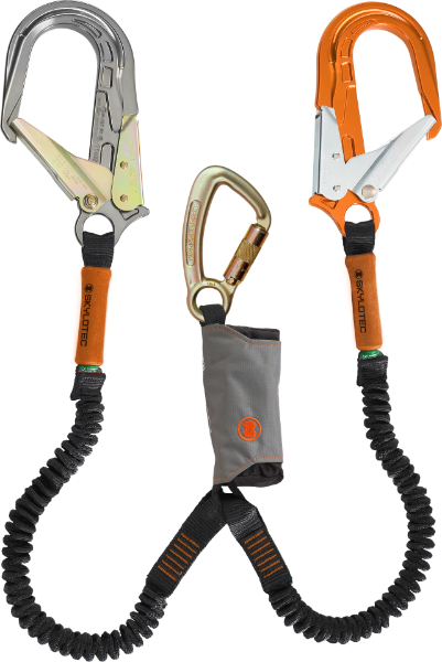 Skylotec Skysafe Pro Flex Y Twin Leg Elasticated 1.8m Shock Absorbing Lanyard - 22mm Gate Steel Triple Action Karabiner & 2x 60mm Gate Steel Alloy Scaffold Hooks