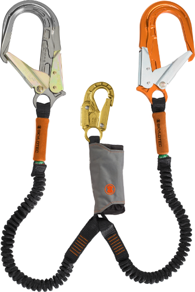 Skylotec Skysafe Pro Flex Y Twin Leg Elasticated 1.8m Shock Absorbing Lanyard - 23mm Gate Steel Double Action Snap Hook & 2x 65mm Gate Alloy Scaffold Hook