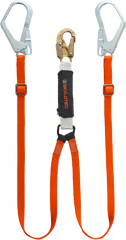 Skylotec BFD Adjustable Twin Leg Sharp Edge Rated 25mm Webbing Lanyard wth 23mm 16kN Gate Steel Double Acton Snap Hook & 2x 59mm 23kN Steel Scaffld Hooks