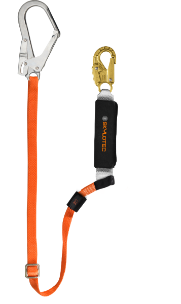 Skylotec BFD Adjustable I Single Leg Sharp Edge Rated 25mm Webbing Lanyard - 23mm 16kN Gate Steel Double Action Snap Hook & 60mm 7kN Steel Scaffold Hook