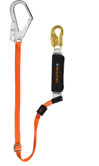 Skylotec BFD Adjustable I Single Leg Sharp Edge Rated 25mm Webbing Lanyard - 23mm 16kN Gate Steel Double Action Snap Hook & 60mm 7kN Steel Scaffold Hook