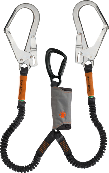 Skylotec Skysafe Pro Flex Y Twin Leg Elasticated 1.8m Shock Absorbing Lanyard - 22mm Gate Alloy Triple Action Karabiner & 2x 60mm Gate Steel Scaffold Hooks
