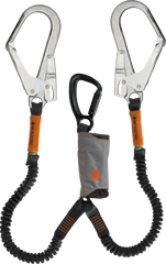 Skylotec Skysafe Pro Flex Y Twin Leg Elasticated 1.8m Shock Absorbing Lanyard - 22mm Gate Alloy Triple Action Karabiner & 2x 60mm Gate Steel Scaffold Hooks