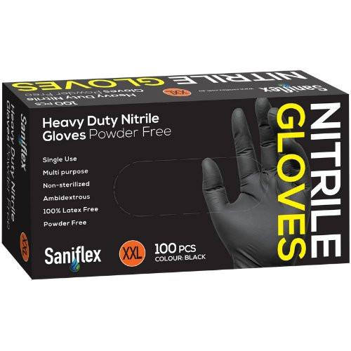 Saniflex Heavy Duty Nitrilte Gloves (Black, Box of 100)