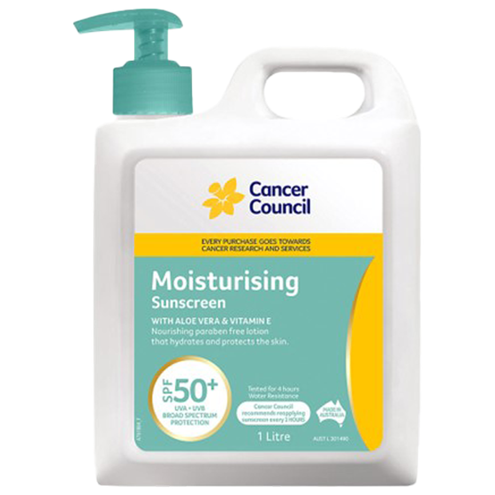 Aero Healthcare CANCER COUNCIL SPF50+ Moisturising Sunscreen Pump 1L (Carton of 6 Each)