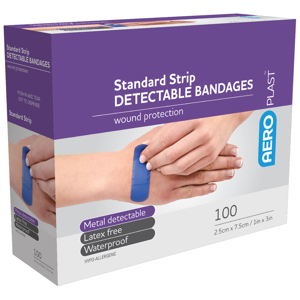Aero Healthcare AEROPLAST Standard Detectable Strips 7.5 x 2.5cm Box/100 (Carton of 12)