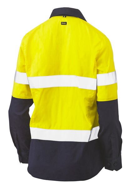 Bisley Womens Taped Hi Vis Stretch V-Neck Closed Front Shirt