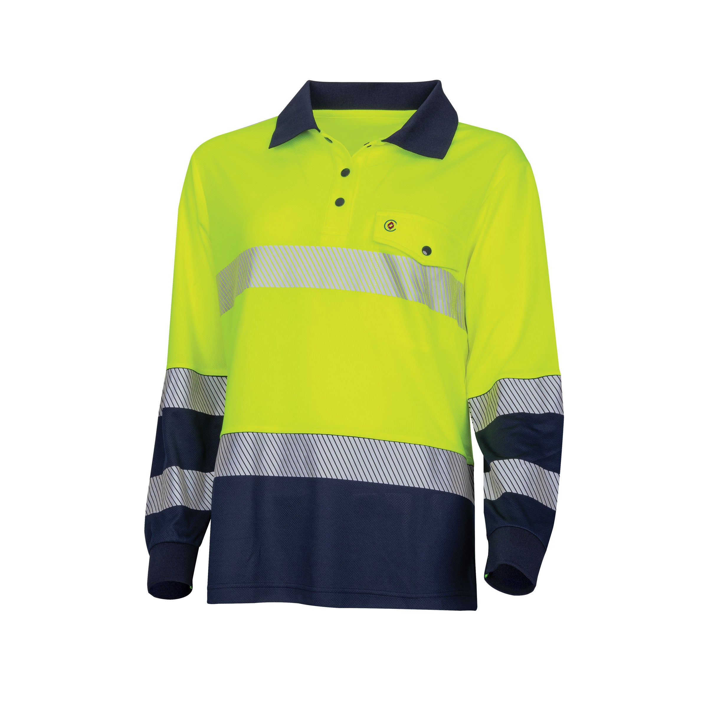 TRu Workwear Polo Women'S 175gsm Recycled Polyester Anti- Microbial Micromesh L/S Two Tone With Segmented Reflective Tape