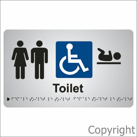 UNISEX / DISABLED TOILET / BABY CHANGE 180x300mm Anodised Aluminium & Braille