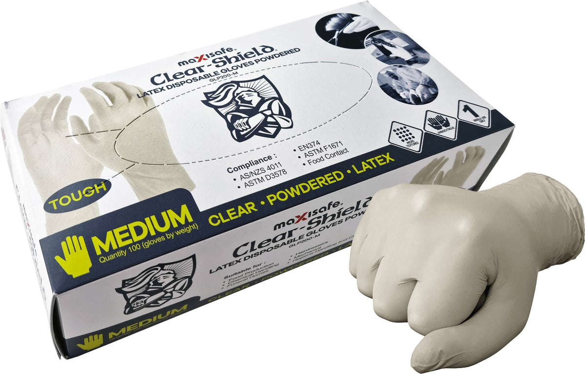 Maxisafe Latex Disposable Gloves Powdered, Box of 100 (Carton of 10 Boxes)