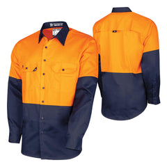 TRu Workwear Lightweight Vented Hi-Vis Drill Shirt (Orange/Navy)