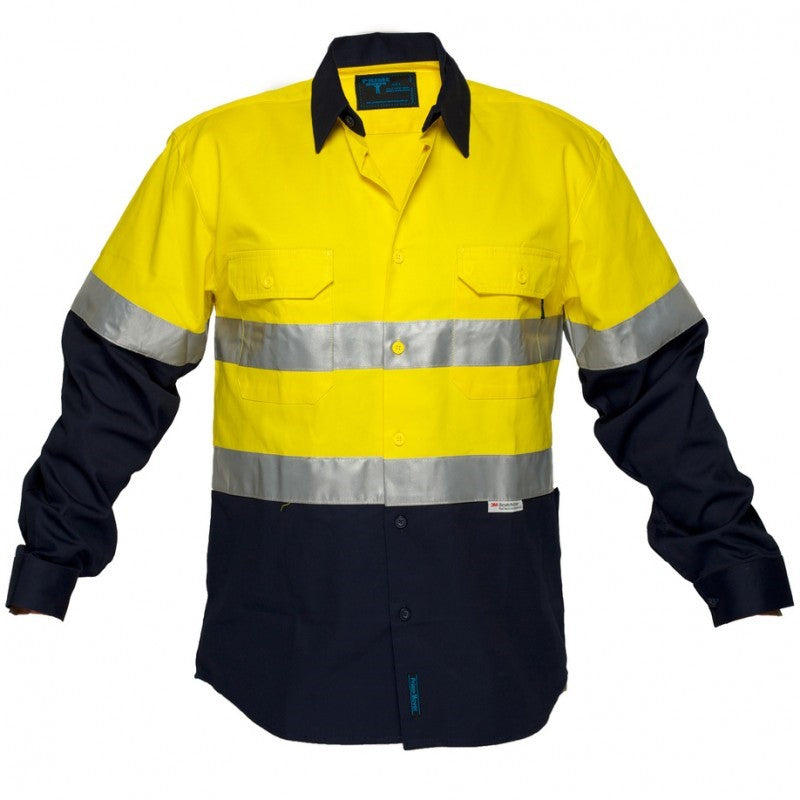 CLEARANCE Prime Mover M Y/N WWNC1001A - Hi Vis Cotton Drill Shirt