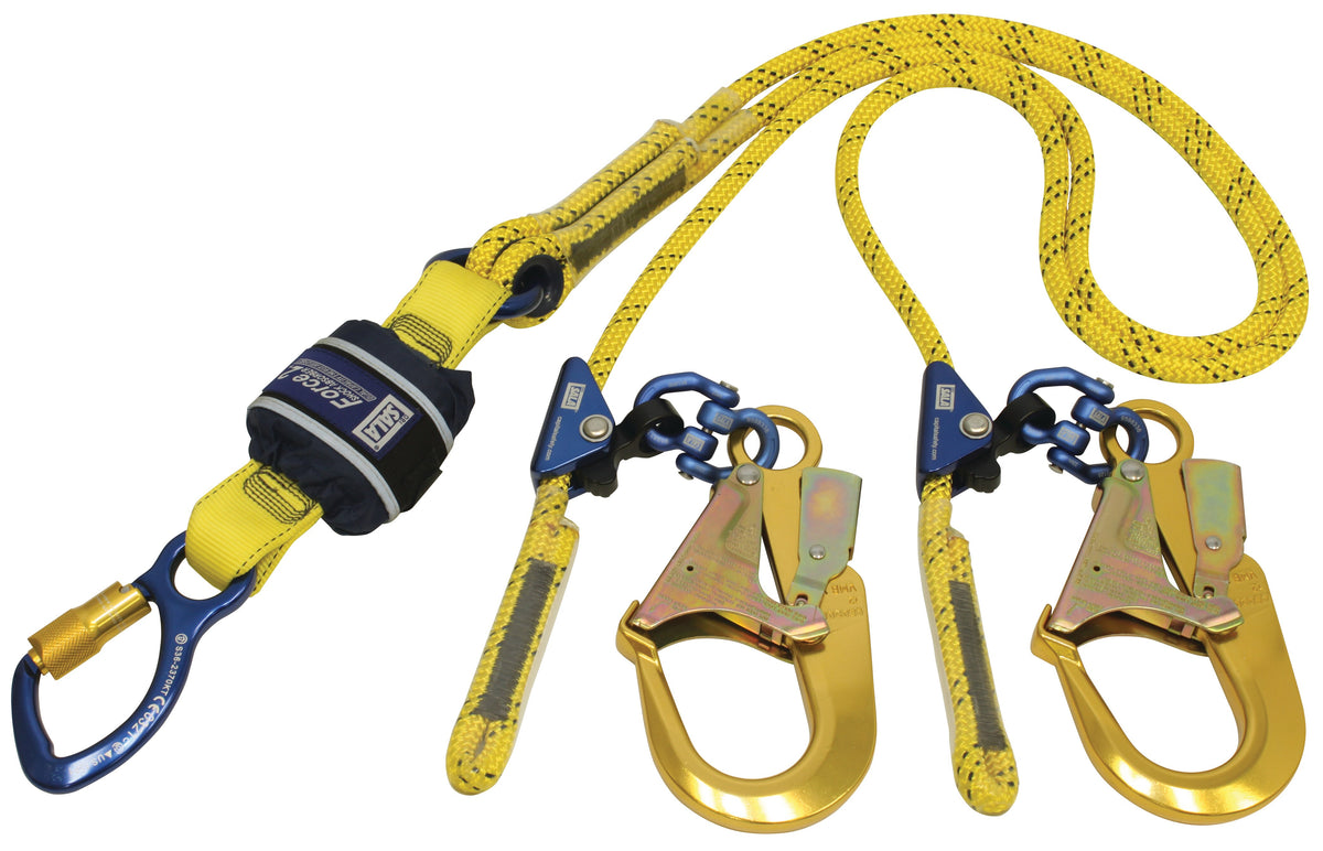 Force2 Shock Absorbing Lanyards Kernmantle Rope Double Tail Adjustable 2.0m overall length - alt2 (Z13206119R)