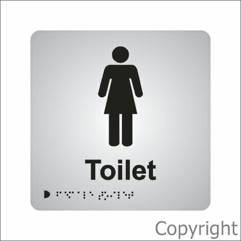 LADIES TOILET 180x180mm Anodised Aluminium & Braille