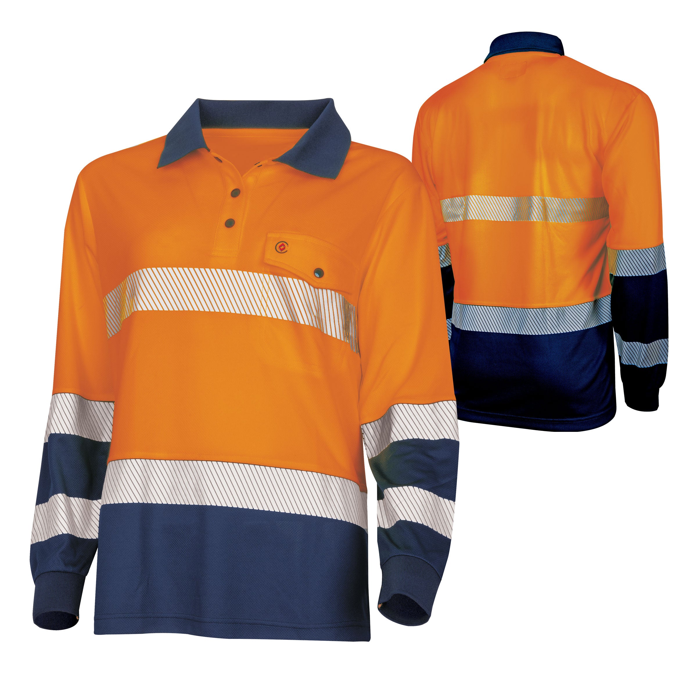TRu Workwear Polo Women'S 175gsm Recycled Polyester Anti- Microbial Micromesh L/S Two Tone With Segmented Reflective Tape