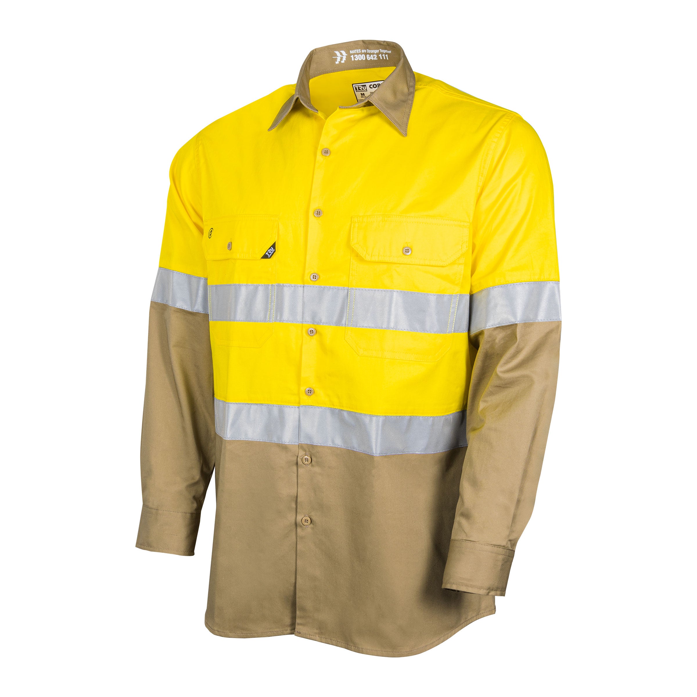 TRu Workwear Core Series Shirt 145gsm L/S 2 Tone Cotton Drill with Horizontal Cooling Vents and Tru HI Vis Ref. Tape in 2 Hoop Pattern