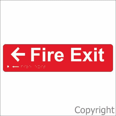FIRE EXIT LEFT ARROW 100x400mm Laminate & Braille