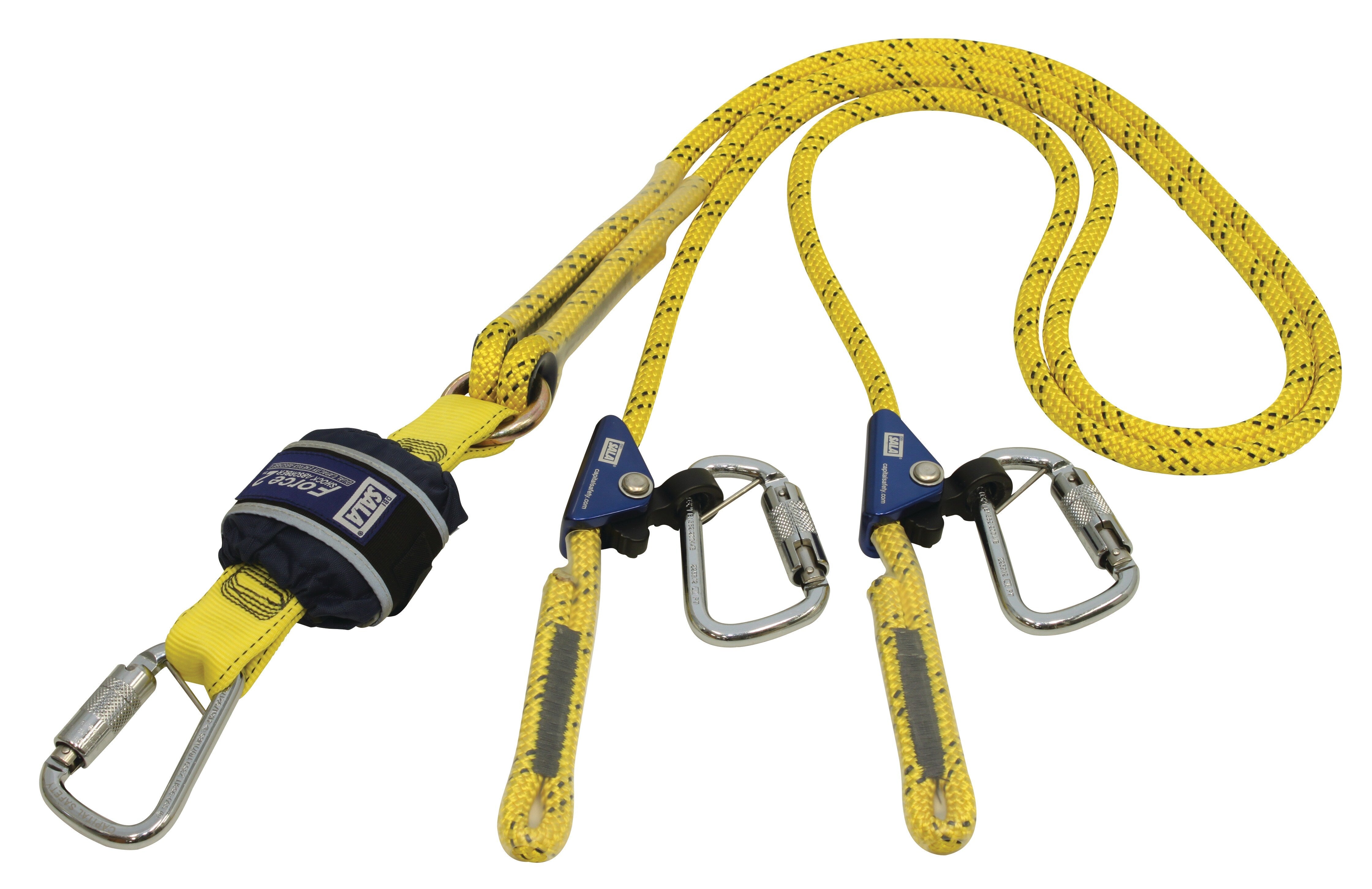 Force2 Shock Absorbing Lanyards Kernmantle Rope Double Tail Adjustable 2.0m overall length - alt (Z13204545R)
