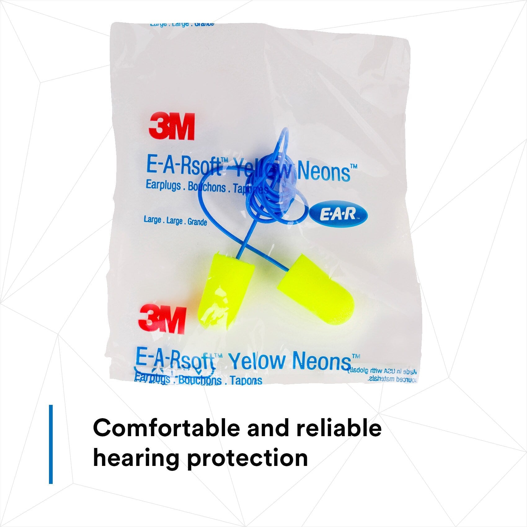 (Case of 10 boxes) 3M Large Size Yellow Corded Earplugs in Polybag Class 4 SLC80 23dB (200 pairs per box) (70071515152)