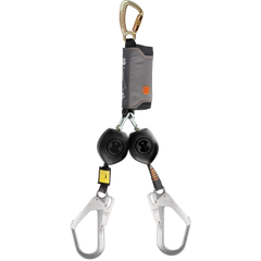 Skylotec Peanut Twin Leg Sharp Edge Rated Self Retracting Lifeline 2.5m (16kN Triple Action Steel Karabiner and 2x 60mm Gate Steel Scaffold Hooks)