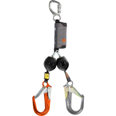 Skylotec Peanut Twin Leg Sharp Edge Rated Self Retracting Lifeline 2.5m (16kN Triple Action Aluminium Karabiner and 2x 60mm Gate Steel Scaffold Hooks)