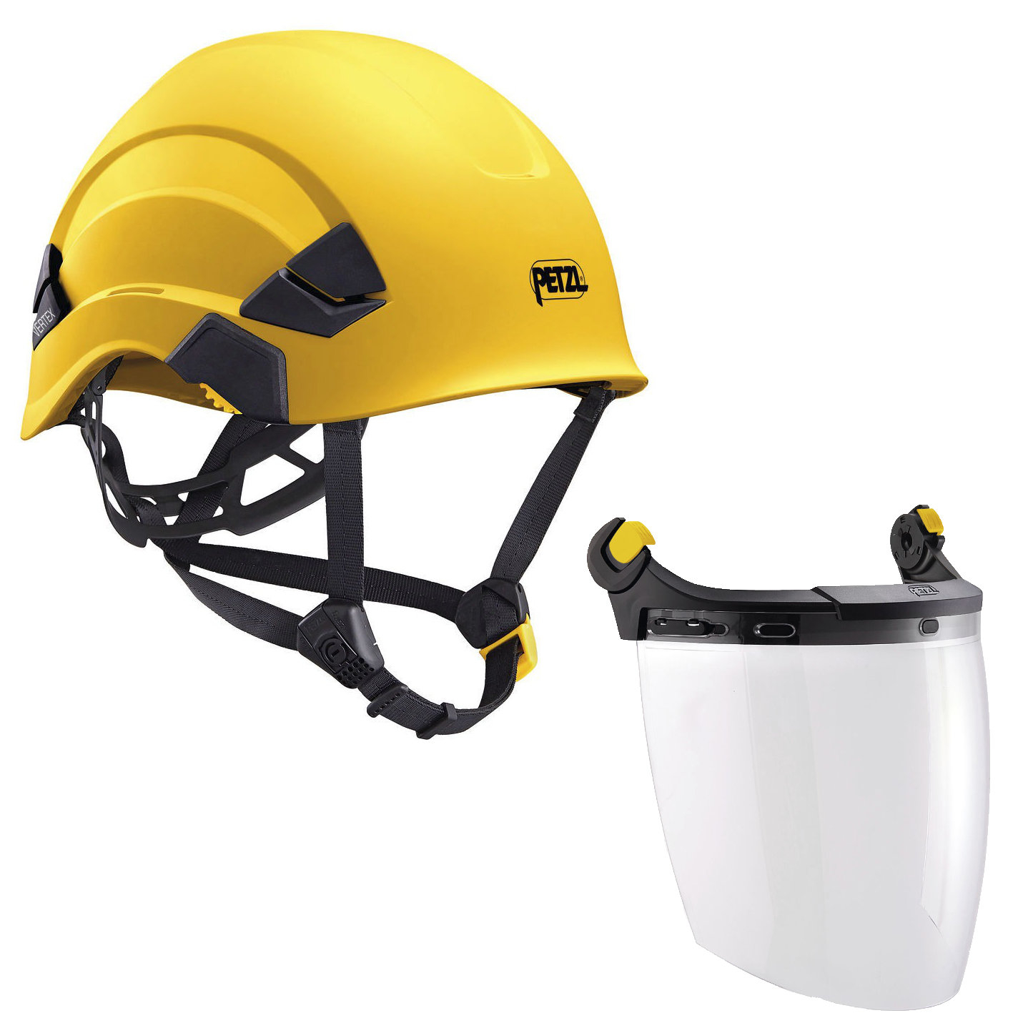 Buy Petzl Vertex Helmet Yellow (A010AA01)  Vizen Face Shield (A014AA00)  online. Height Safety stockist in Australia.