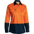 Bisley Womens 2 Tone Hi Vis Drill Long Sleeve Shirt Orange/Navy