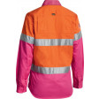 Bisley Womens 3M Taped Hi Vis Cool Lightweight Shirt Orange/Pink
