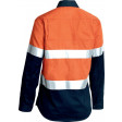 Bisley Womens 3M Taped 2 Tone Hi Vis Cool Lightweight Long Sleeve Shirt Orange/Navy
