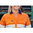 Bisley Womens Taped Hi Vis Stretch V-Neck Long Sleeve Shirt Orange/Navy