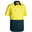 Bisley 2 Tone Cool Lightweight Drill Short Sleeve Shirt Yellow/Bottle