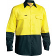 Bisley 2 Tone Hi Vis Drill Long Sleeve Shirt Yellow/Bottle