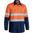 Bisley 3M Taped 2 Tone Hi Vis Mens Industrial Cool Vent Long Sleeve Shirt Orange/Navy